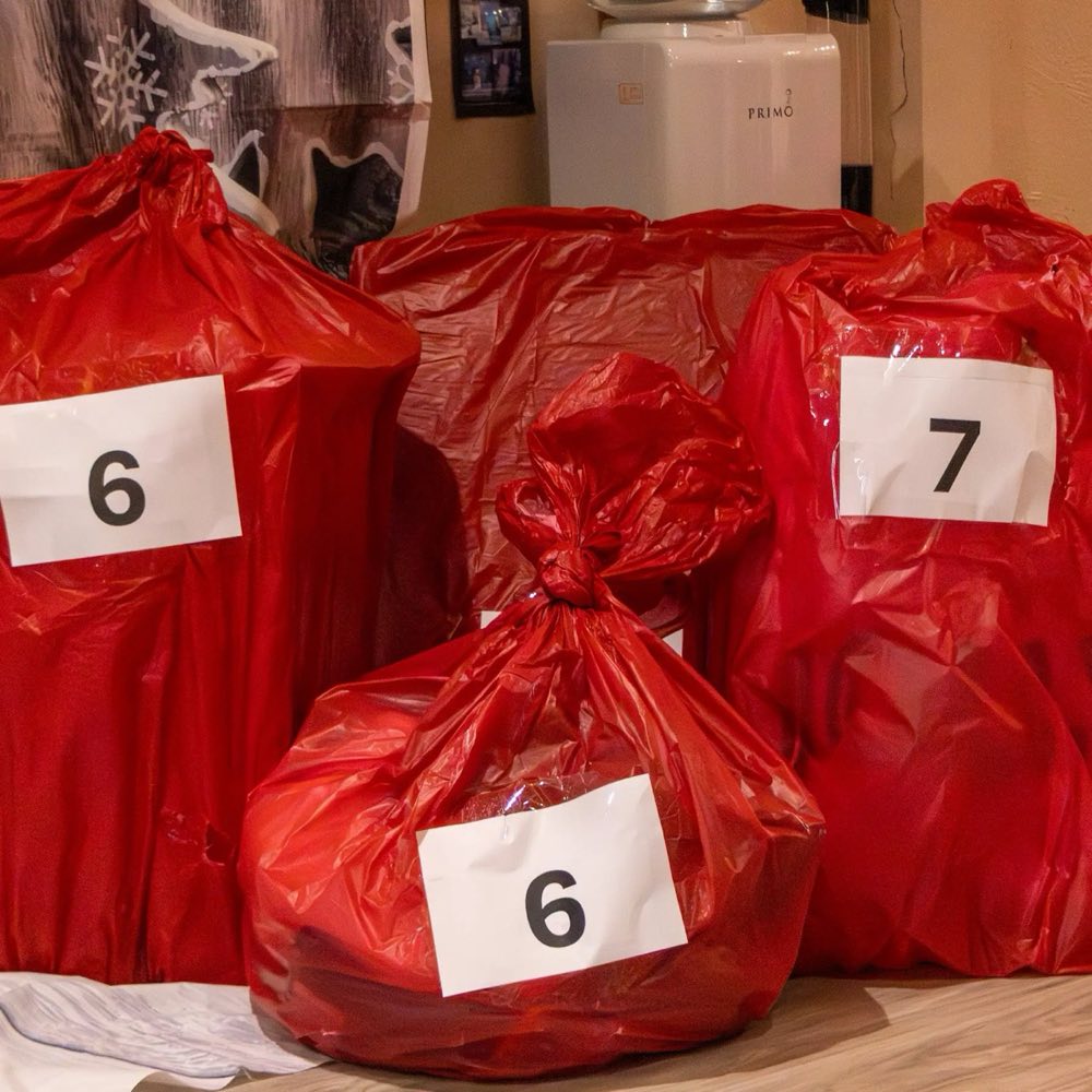 Numbered gift bags lined up